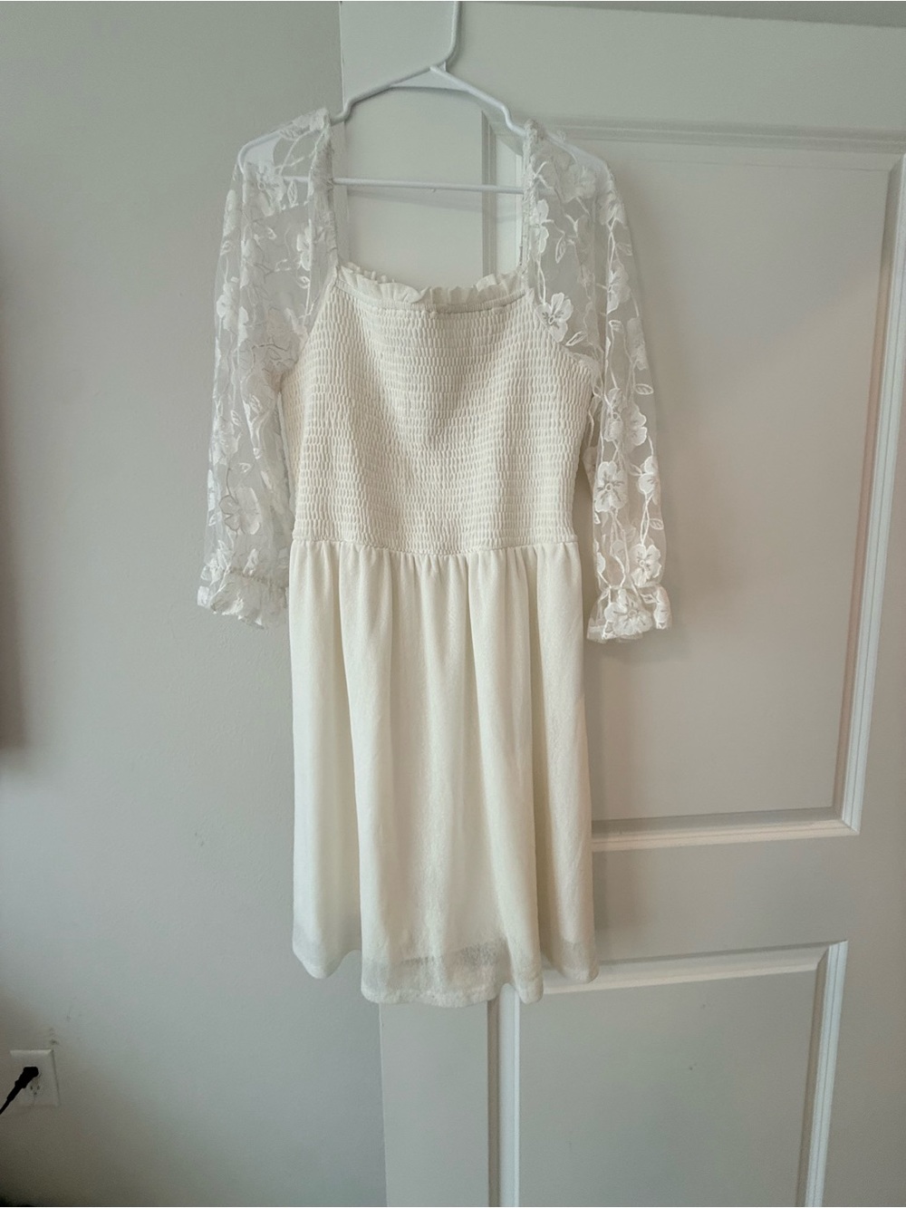 Sirenlily White Lace Smocked Mini Dress Size XL | Cottagecore Coquette Bridal♥️ - Picture 3 of 6